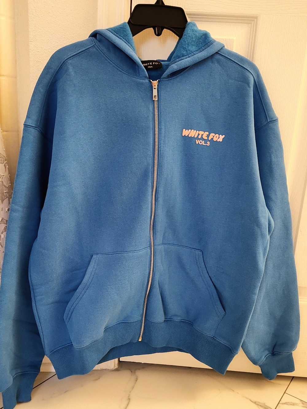 White Fox Zip Front Hoodie Azure Oversized Fit Xxs/Xs (Price Is Firm)